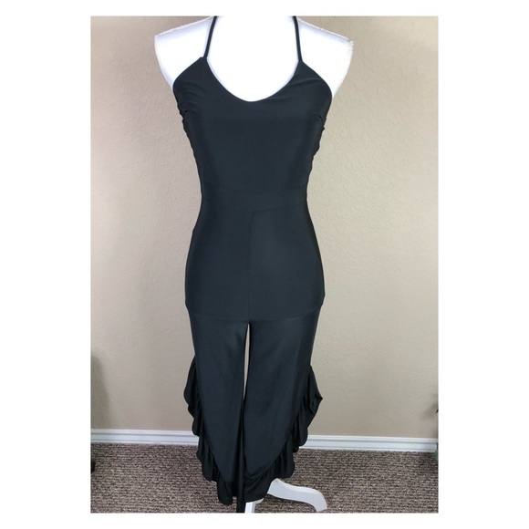 nwot Black Strapless Ruffle Leg Cami Halter Jumpsuit - Picture 4 of 8